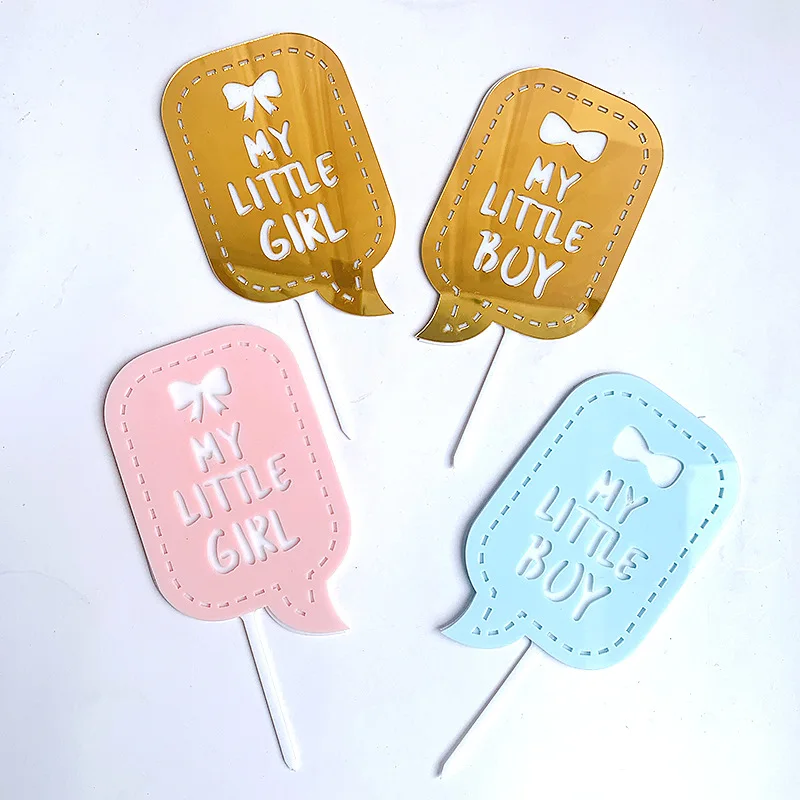 

My Little Boy Girl Acrylic Cake Topper Baby Shower Happy Birthday Double Layers Acrylic Rectangle Baking Cake Decoration