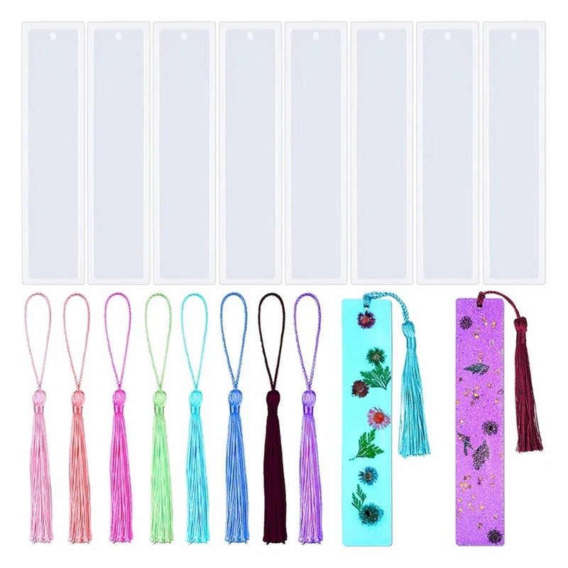 

16 Pcs/Pack Bookmark Resin Mold Set Rectangle Bookmark Silicone Mould Colorful Tassels Included Christmas Gift Supplies