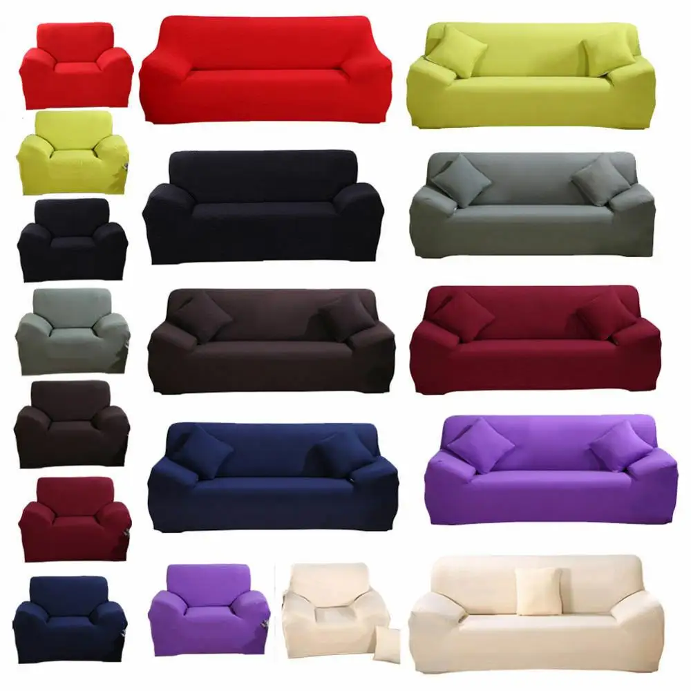 Solid Color Sofa Cover Stretch Fabric Slipcover Elastic Sectional Furniture Protector Couch for 1/2/3/4-seater | Дом и сад