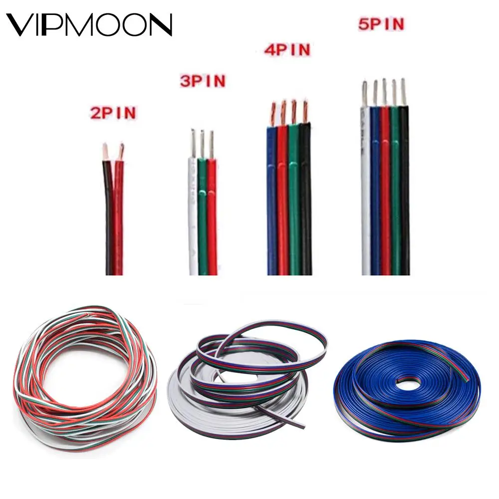 

1~100 meters 2pin 3pin 4pin 5Pin 22 AWG Extension Electric Wire Cable Led Connector For 5050 3528 5630 RGBW RGB CCT LED Stirp