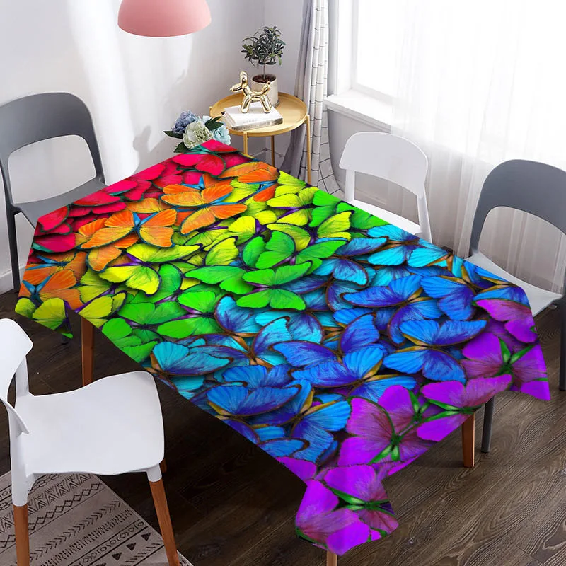 

Colorful Rainbow Print Decorative Oxford Fabric Tablecloth Waterproof Thick Rectangular Wedding Dining Table Cover Table Cloth
