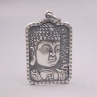 fine pure sterling silver s999 pendant women men square buddha head figure pendant 5530mm 32 33g