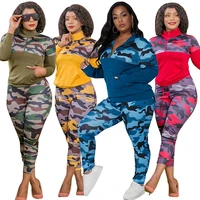 plus size s 5xl 2 piece outfits for women camouflage printed stretch casual joggor fitness matching set wholesale dropshipping