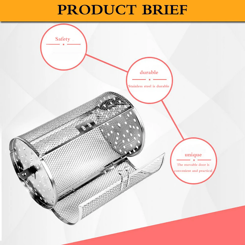 bbq stainless steel rotisserie grill roaster drum oven basket bakeware oven roast baking rotary nuts beans peanut basket grill free global shipping