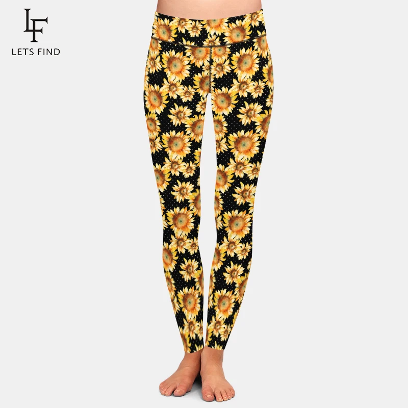 LETSFIND Casual Style High Waist Elastic Women Leggings Fashion 3D Sunflower Design Printing Fitness Women Leggings