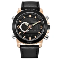 curdden brand watches mens fashion leather band dual time waterproof watch male chronograph business watch relogios masculinos