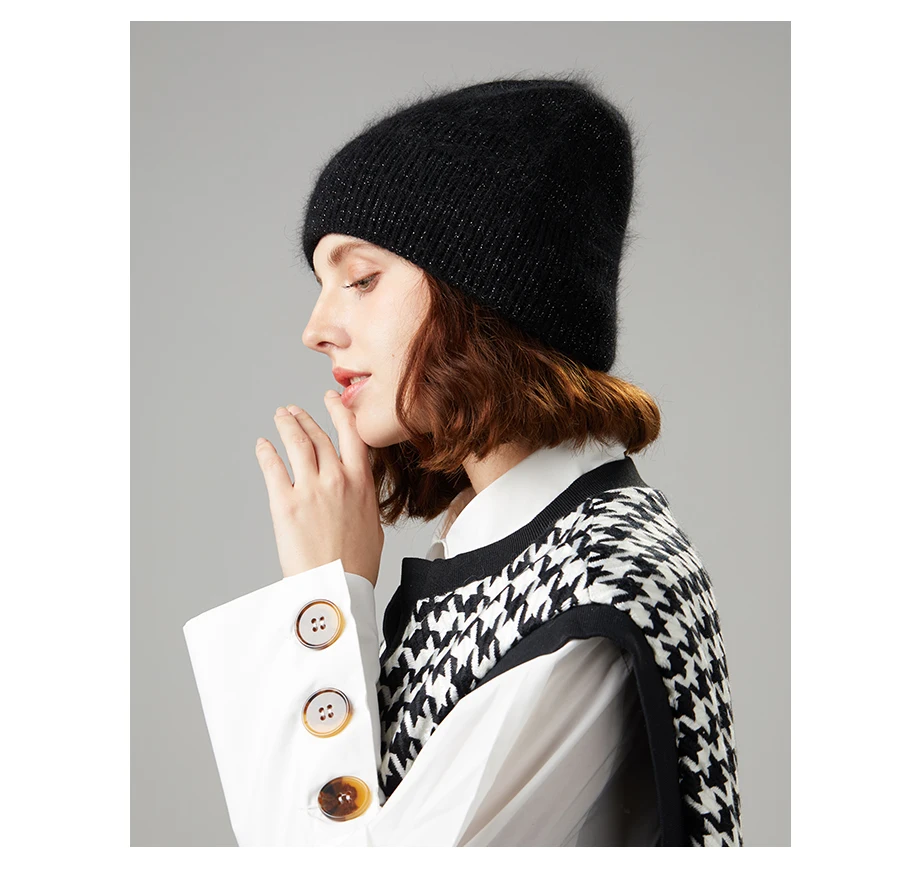 Вязаные шапки, зимние женские шапки, теплые шапки Skullies Beanies, высококачественные женские шапки из кроличьей шерсти, женская шапка