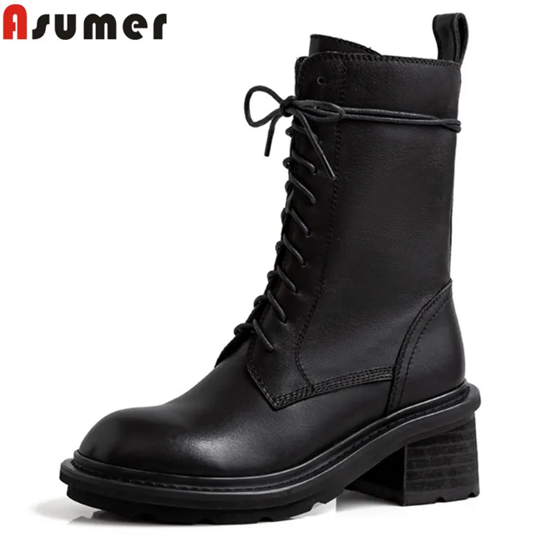 Женские ботильоны из натуральной кожи ASUMER с круглым носком на молнии