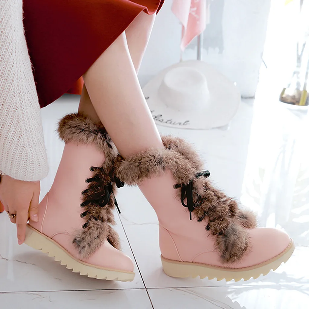 New Women Snow Boots Flat Lace Up Winter Platform Ladies Warm Shoes Flock Fur Women's Suede Ankle Boots Female Women Shoes#3