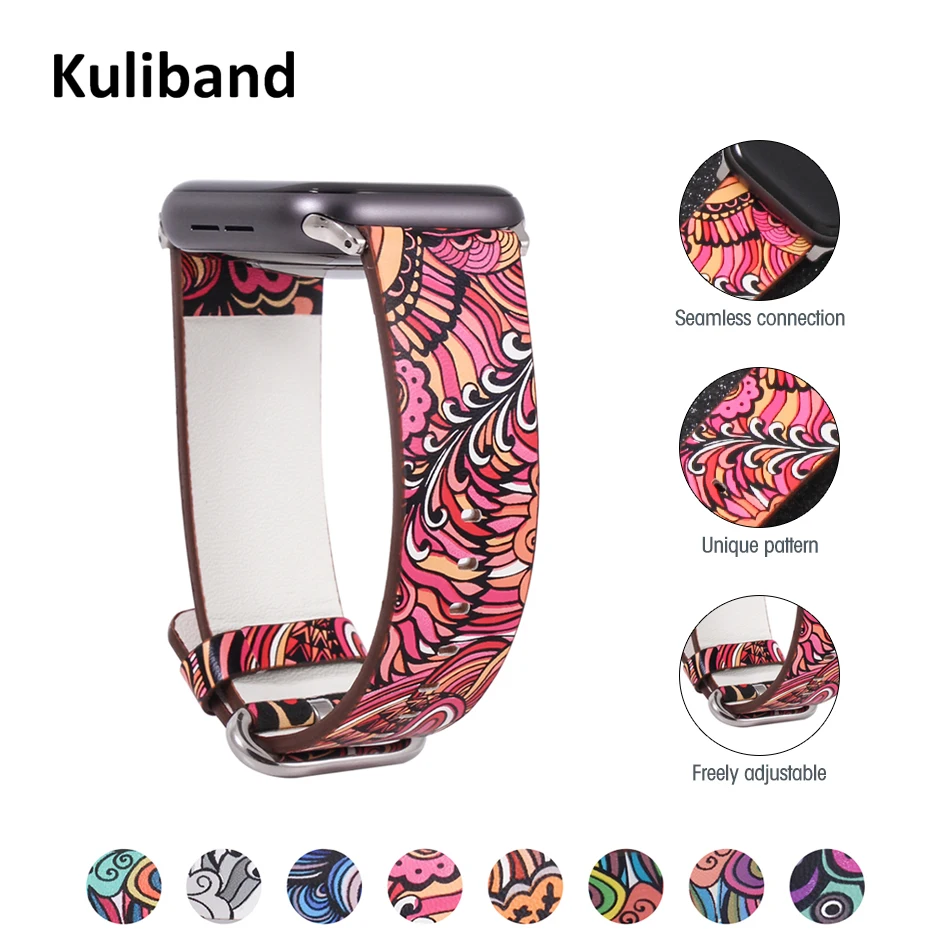 Ремешок кожаный для Apple Watch 6/SE/5/4/3/2/1 38 мм 40 цветочный ремешок часов браслет iWatch SE/6 42