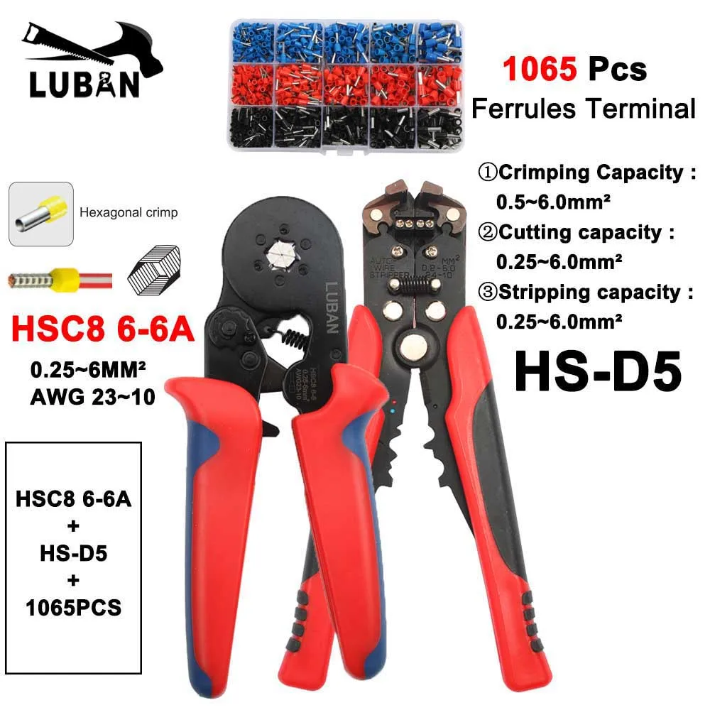 Многофункциональные инструменты HSC8 10SA 6-6 0,25-6 мм 23-10AWG шестигранник 0,25-6 мм 23-7 четырехсторонняя трубка обжимные клещи - Цвет: 6-6A D5 R 1065