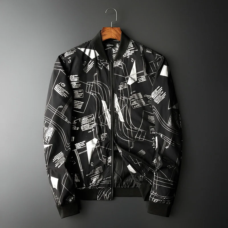 

Line Printing Casual Jacket Coat Flower Slim Fit Pattern Bomber Jacket Men 5xl Black Bomber Jacket Men 2020 Spring Autumn Men