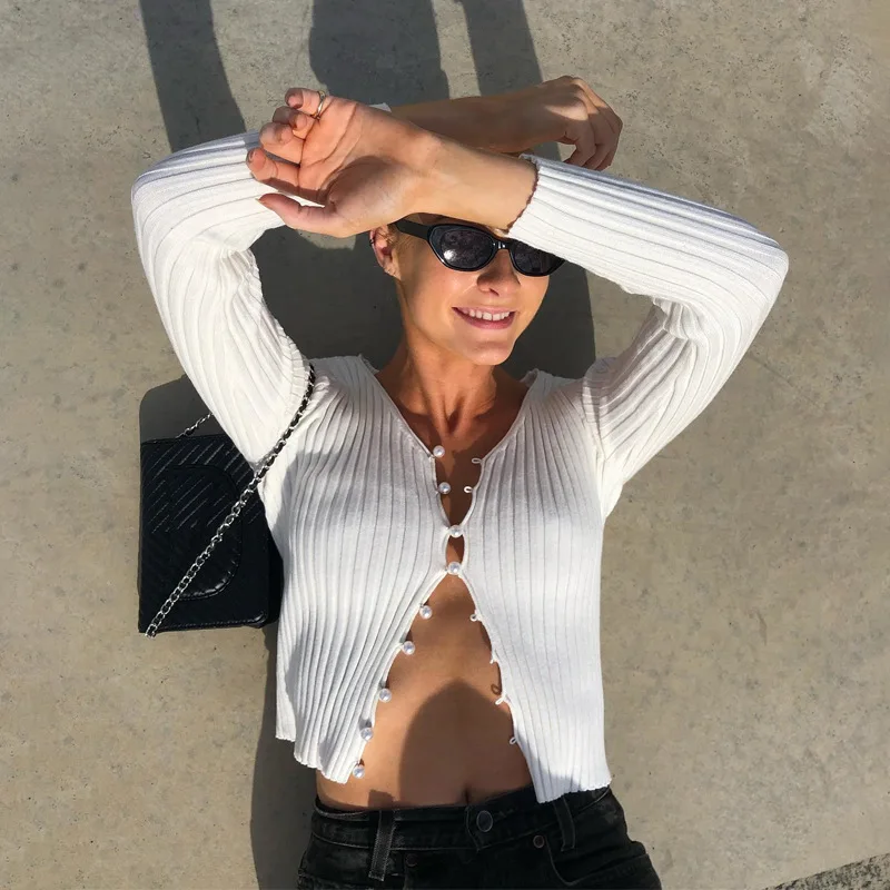 Женские кардиганы с длинным рукавом MONMOIRA однотонные Стрейчевые футболки