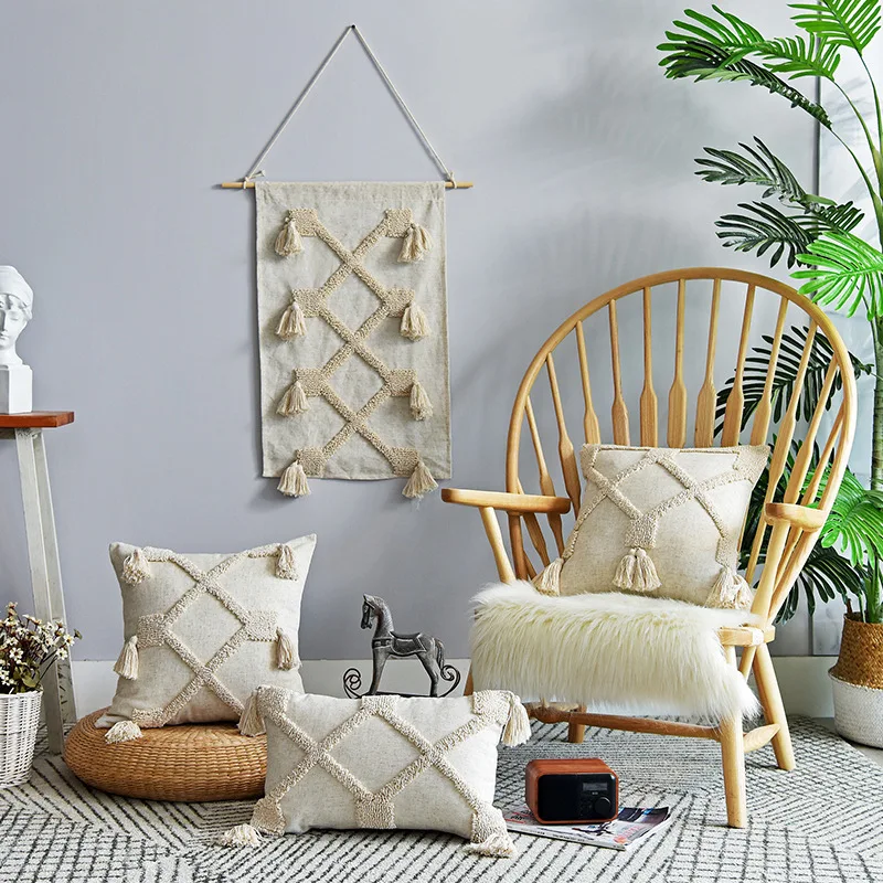 Льняная Наволочка на подушку размером 45*45 см в стиле Бохо Стиль Подушка с