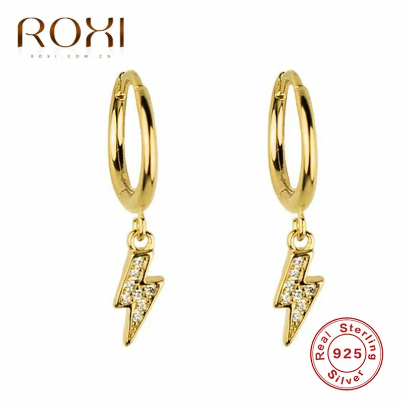 ROXI, висячие серьги в стиле панк с кристаллами, 925 пробы, серебро, мини циркониевая подвеска с молнией, маленькие серьги-гвоздики для женщин, ювелирное изделие