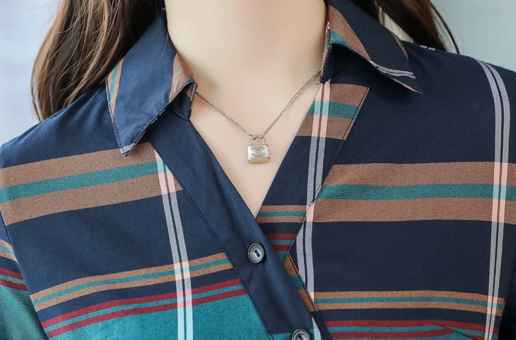 Женское платье Осень Зима с длинным рукавом в полоску клетчатое рубашка