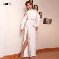 lorie long sleeve white evening dresses mermaid arabic formal gowns 2020 satin beading prom dresses with high split custom made