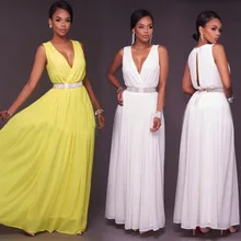 

Новинка 2019, женское шифоновое платье AliExpress в европейском и американском стиле с глубоким V-образным вырезом, однотонное платье