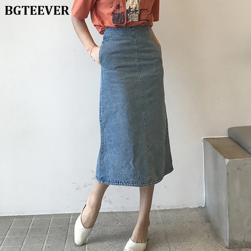 BGTEEVER с разрезом сзади средней талией облегающие джинсовые юбки женские осень