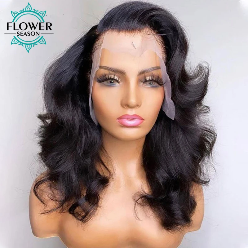 

Short Body Wave Bob Human Hair Wigs Brazilian Wave Glueless 200% 13*6 Lace Front Wigs For Black Women With Natural Hairline