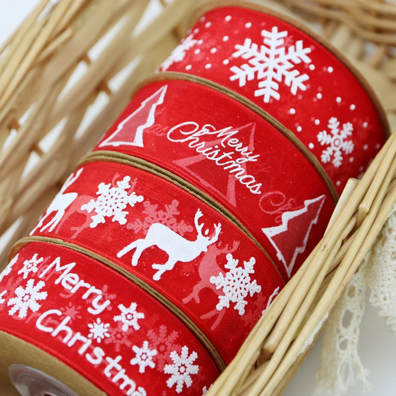 

Рождественская лента из органзы, 25 мм, 10 м/рулон