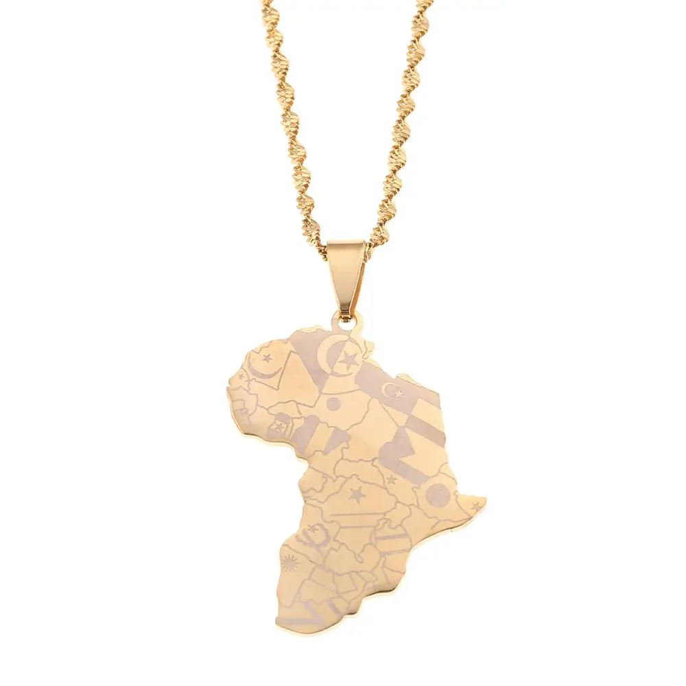 Ожерелье с подвеской из нержавеющей стали изображением Африканской карты