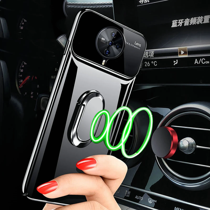 Роскошный зеркальный Тонкий чехол для POCO F2 Pro с кольцом-держателем пальца