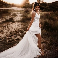 elegant a line wedding dress v neck sleeveless sling flower applique open back bridal gown marriage dress vestidos de novia