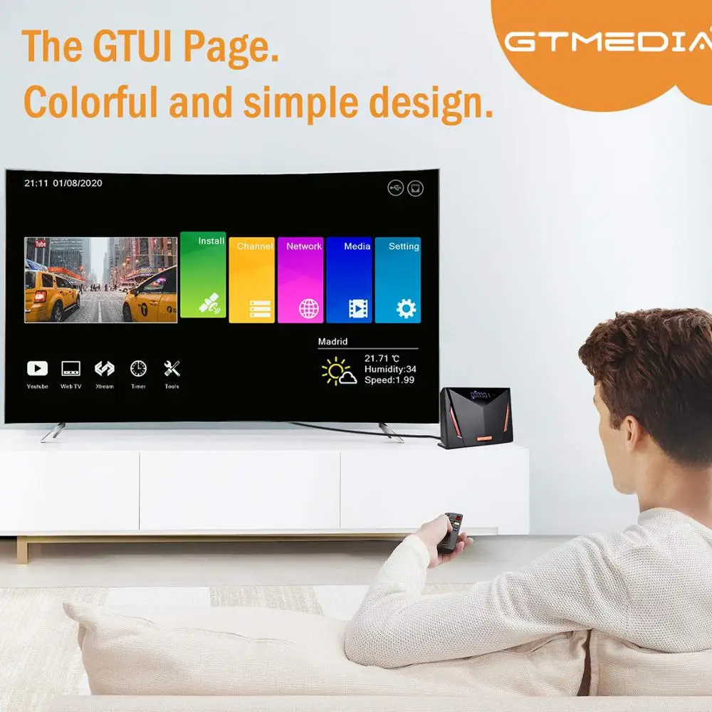 GTmedia V8 UHD 4K Satellite Receiver TV BOX DVB-S2 T2 Cable Astra H.265 Built in WIFI Ccam Oscam CA Card Scart Ship from Spain |