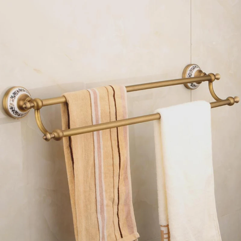 

Античная Медная вешалка для полотенец, аксессуары для ванной комнаты, 2-ярусная вешалка для полотенец, настенное крепление, держатель для по...