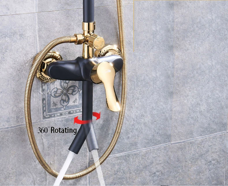 Роскошный черный и золотой душевой набор для ванной комнаты античный смеситель