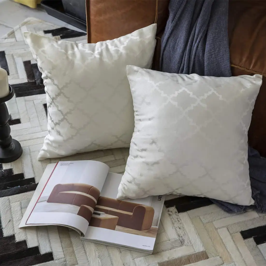 45x45cm Cushion Cover Jacquard Nordic Housse De Coussin Grid Stripe Soft Pillows Pillow Case For Car Rhombus Home Decorative