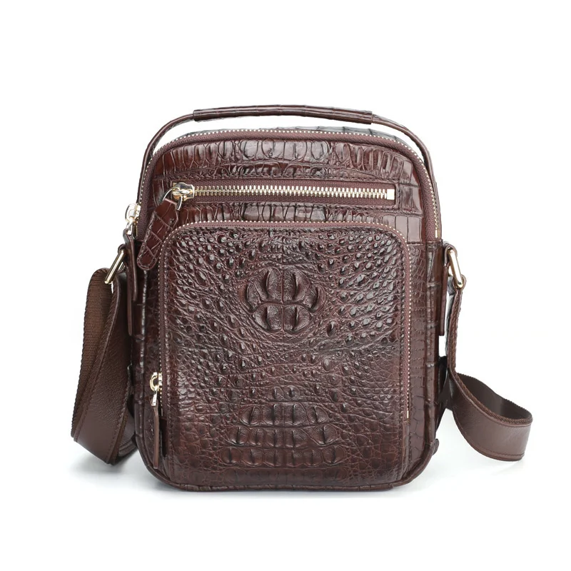 

2021 new Siamese crocodile genuine leather men's crossbody designer one shoulder messenger brand bag luxury leisure business