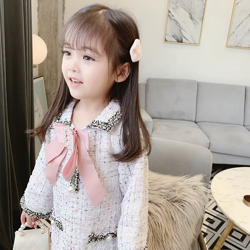 2019 Новая Осенняя юбка с длинными рукавами и бантом для девочек пачка юбки