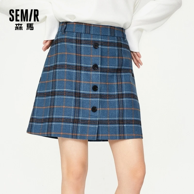 

SEMIR short skirt 2020 autumn and winter new half skirt female plaid skirt bag hip skirt campus style retro college style