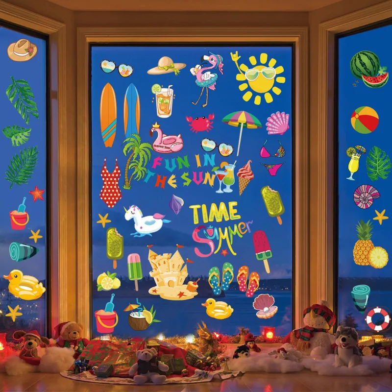 

New arrival free shipping Summer Hawaii Festival stickers static window stickers fruit beach creative decorative painting