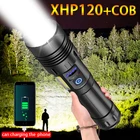 Высокомощный светодиодный фонасветильник, супер яркий XHP120 с COB фонариком, перезаряжаемая тактическая вспышка с батареей 18650