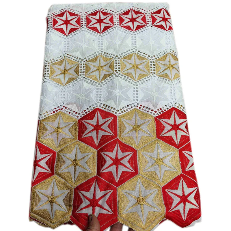 Swiss Voile Lace triple-colors stars pattern with stones African dry lace with stones HLS3 good quality Cotton Lace Fabric