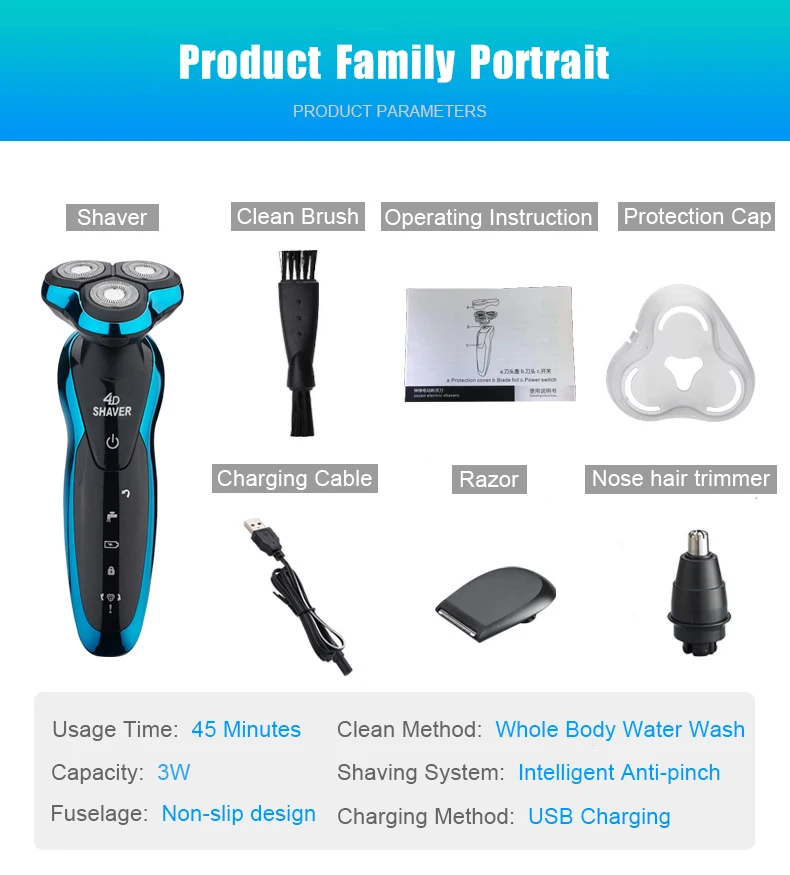 

Electric Shaver Razor Beard Nose Trimmer Trimer Shaving Machine for Men Barbeador Rechargeable Washable Wet Dry Waterproof