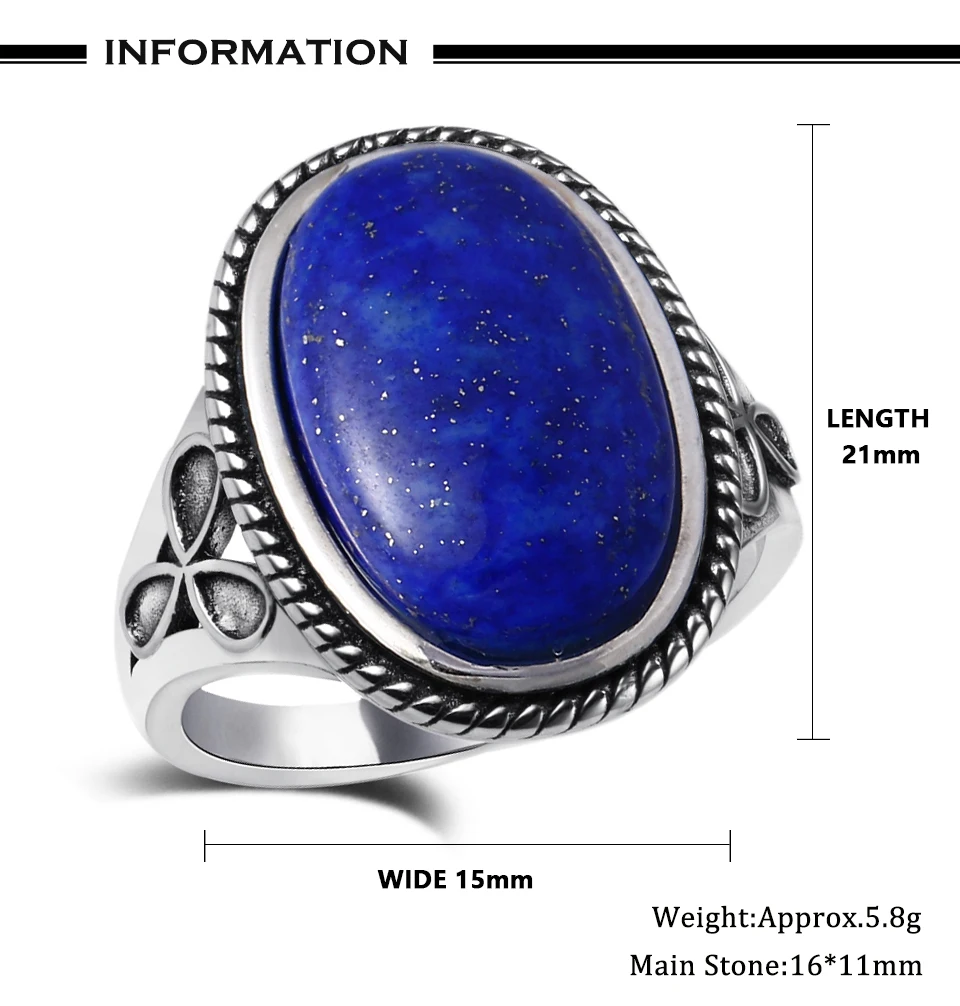Овальный большой натуральный Lapis различные драгоценные камни кольца 925 пробы серебряные ювелирные изделия для женщин подарок обручальные кольца