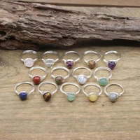 silvery wire wrapped stone beads rings healing crystal quartz lava amethysts circle finger ring party wedding jewelryqc4094