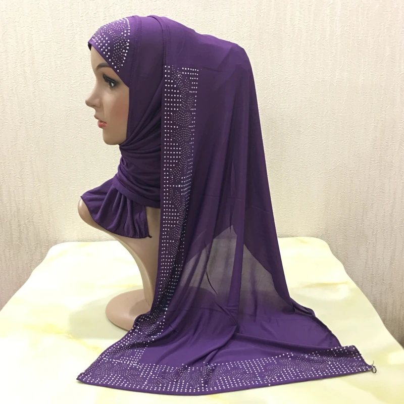 12 Цветов одна петля Щепка Стразы полиэстер Hijab шарф Мусульманский Исламский головной Обёрточная Бумага Обложка Одноцветный шарф