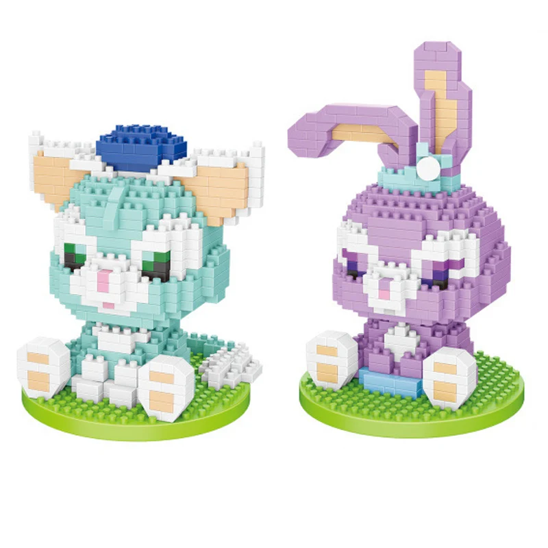 

Disney world park figures micro diamond blocks Disneyland StellaLou rabbit Gelatoni cat build brick toy nanobrick for kids