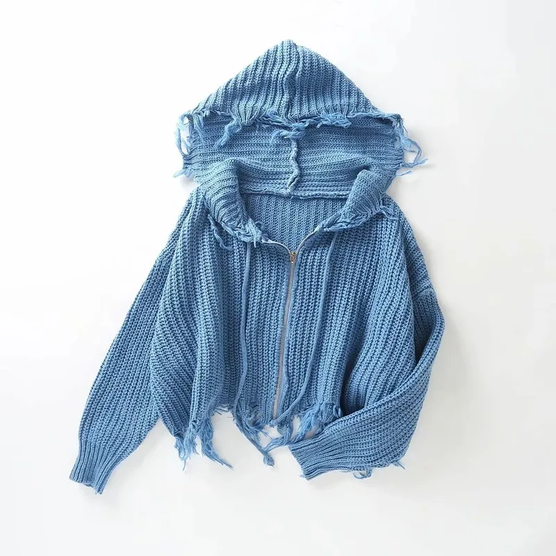 

New Loose and Lazy Style Zipper Cardigan Sweater Tassel Knitted Coat Plus Size Winter Clothes for Women Oversized Cardigan