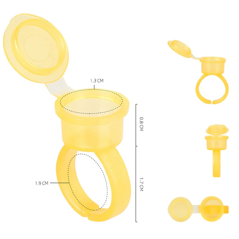

100/200pcs Eyelash Extension Glue Rings Cup Tattoo Ink Ring Cup With Lid Disposable Permanent Makeup Pigment Holder Container