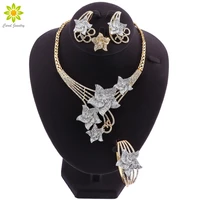 dubai jewelry sets crystal necklace bracelet earrings ring african charm women classic jewelry set wedding party jewelry