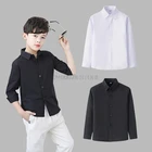 Белые рубашки для мальчиков; Одежда для детей; Однотонная хлопковая деловая рубашка для мальчиков-подростков; Школьная форма для представлений; От 4 до 16 лет