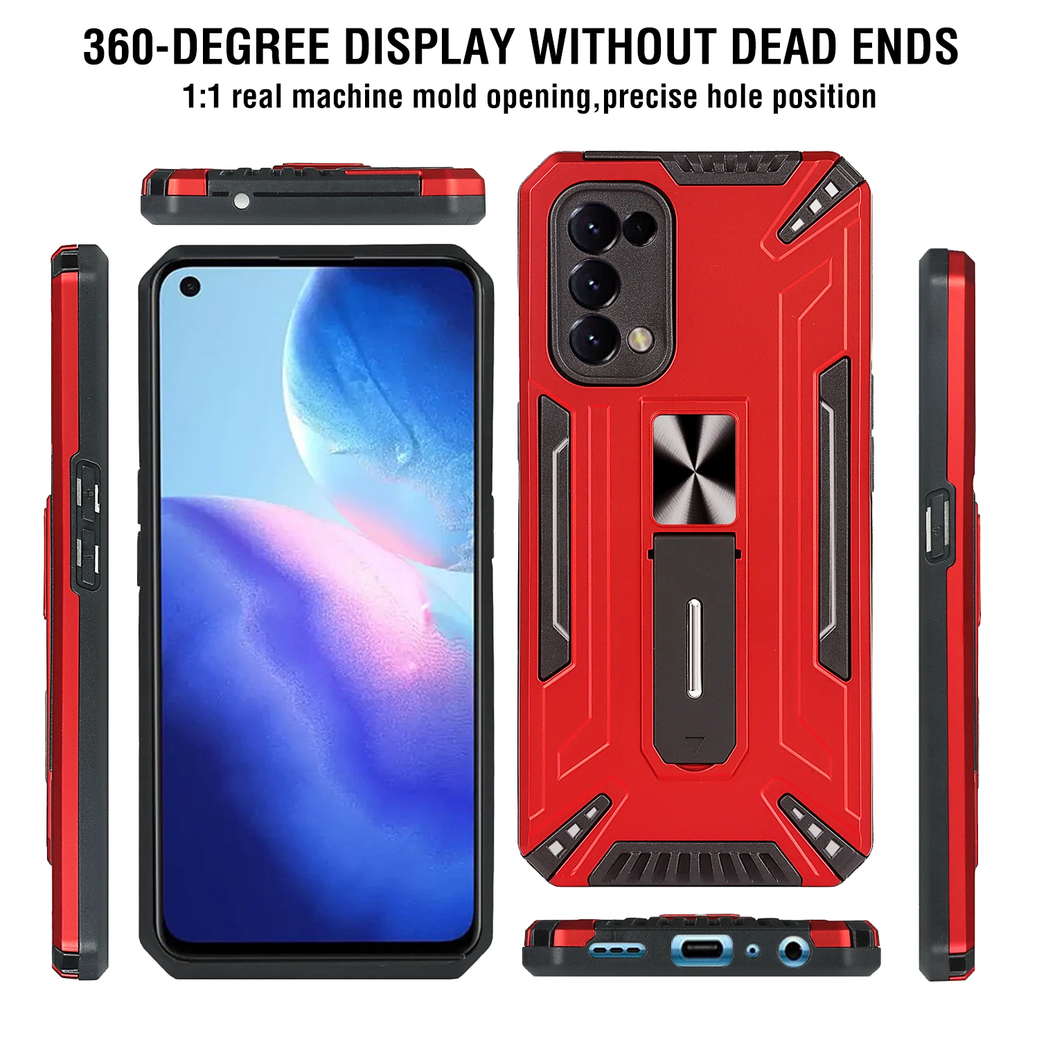 

Shockproof Armor Kickstand Case For OPPO RENO5 RENO 5F F19PRO RENO5 LITE F17 PRO A73 A53 A52 Finger Magnetic Ring Holder Cover