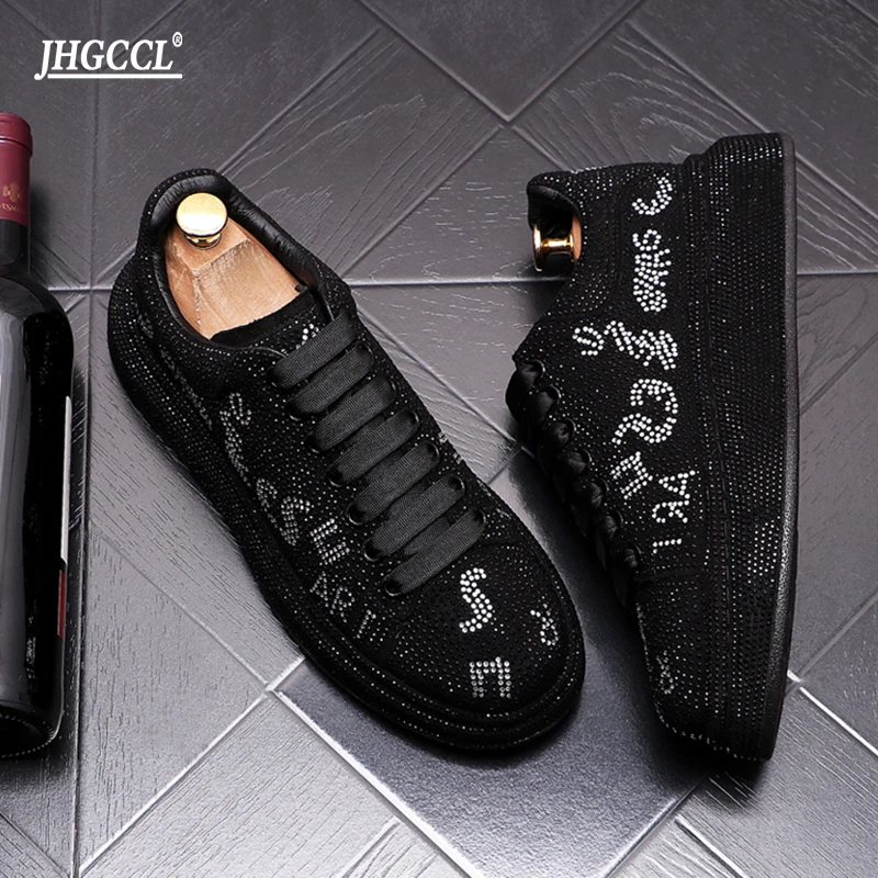 Новые роскошные дизайнерские мужские туфли со стразами кроссовки в стиле панк