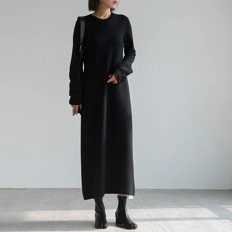 Женское вязаное платье свитер Johnature однотонное повседневное длинное с круглым